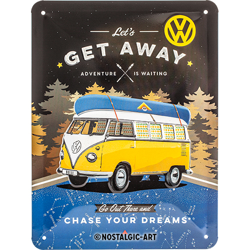 Nostalgic-Art-Retro-Blechschild-15x20cm-Motiv-VW-Bulli---Let*s-get-away-1-Stück