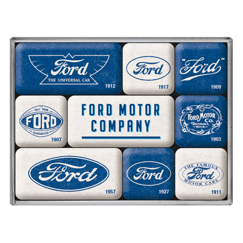 Nostalgic-Art-Magnet-Set-Motiv-Ford---Logo-Evolution-1-Stück-9-teilig